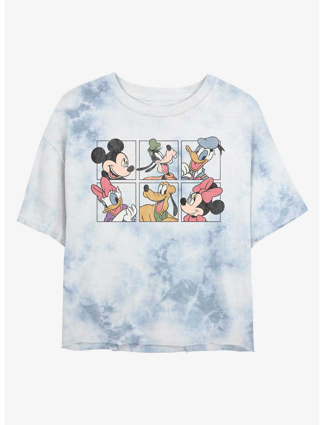Disney Mickey Mouse And Friends Grid Womens Tie-Dye Crop T-Shirt, WHITEBLUE, hi-res
