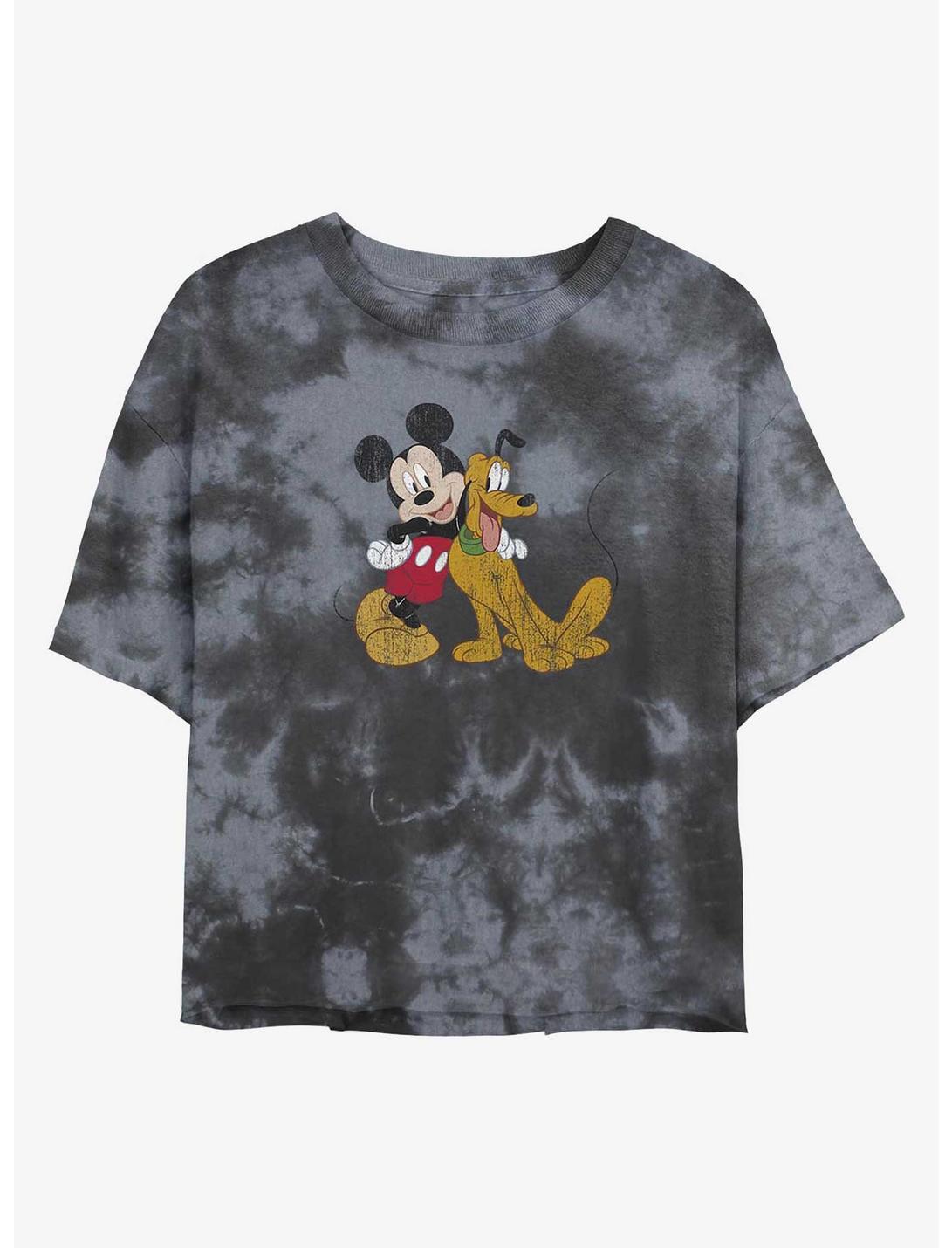 Disney Mickey Mouse And Pluto Womens Tie-Dye Crop T-Shirt, BLKCHAR, hi-res