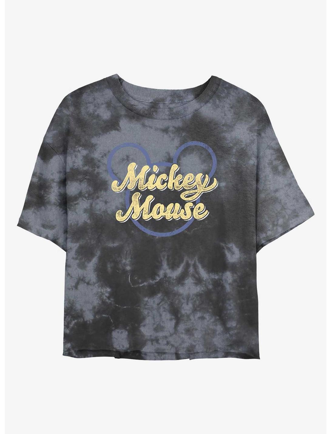 Disney Mickey Mouse Name Script Womens Tie-Dye Crop T-Shirt, BLKCHAR, hi-res