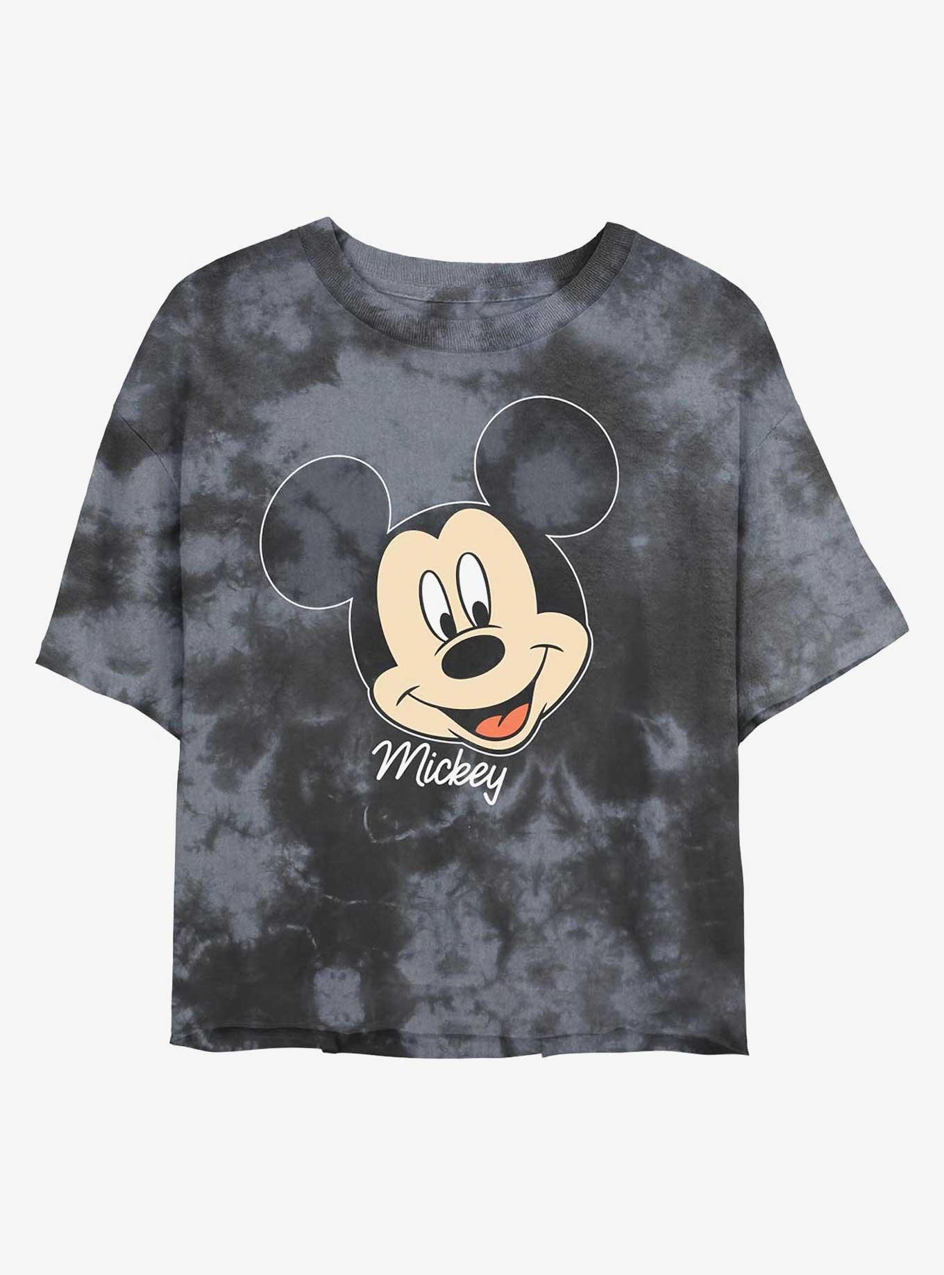 Disney Mickey Mouse Big Face Womens Tie-Dye Crop T-Shirt, BLKCHAR, hi-res