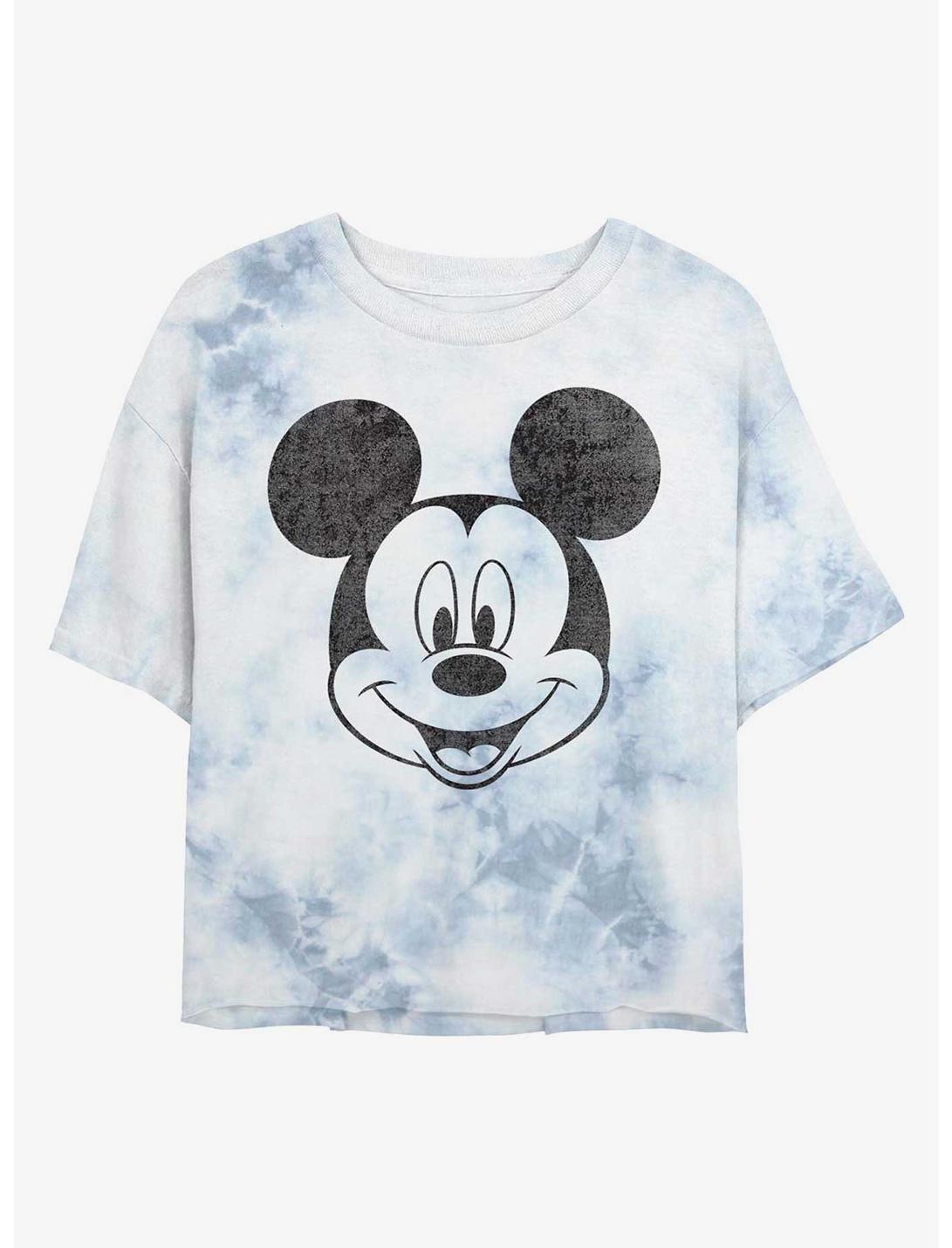 Disney Mickey Mouse Face Womens Tie-Dye Crop T-Shirt, WHITEBLUE, hi-res