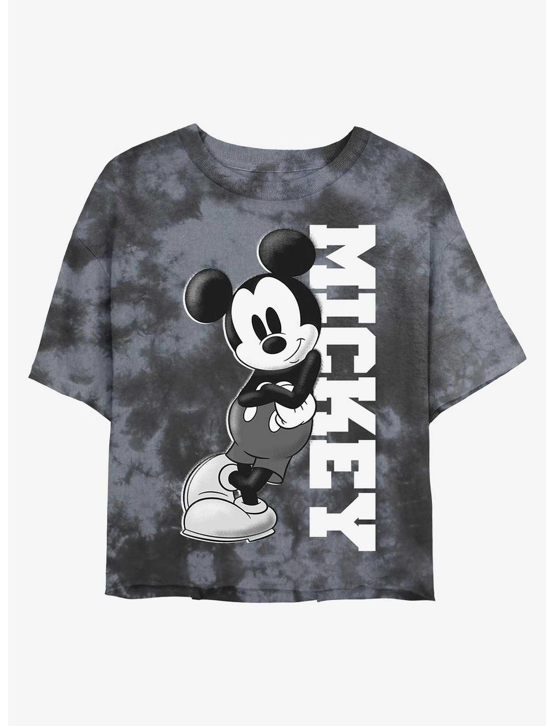 Disney Mickey Mouse Vetical Collegiate Womens Tie-Dye Crop T-Shirt, BLKCHAR, hi-res