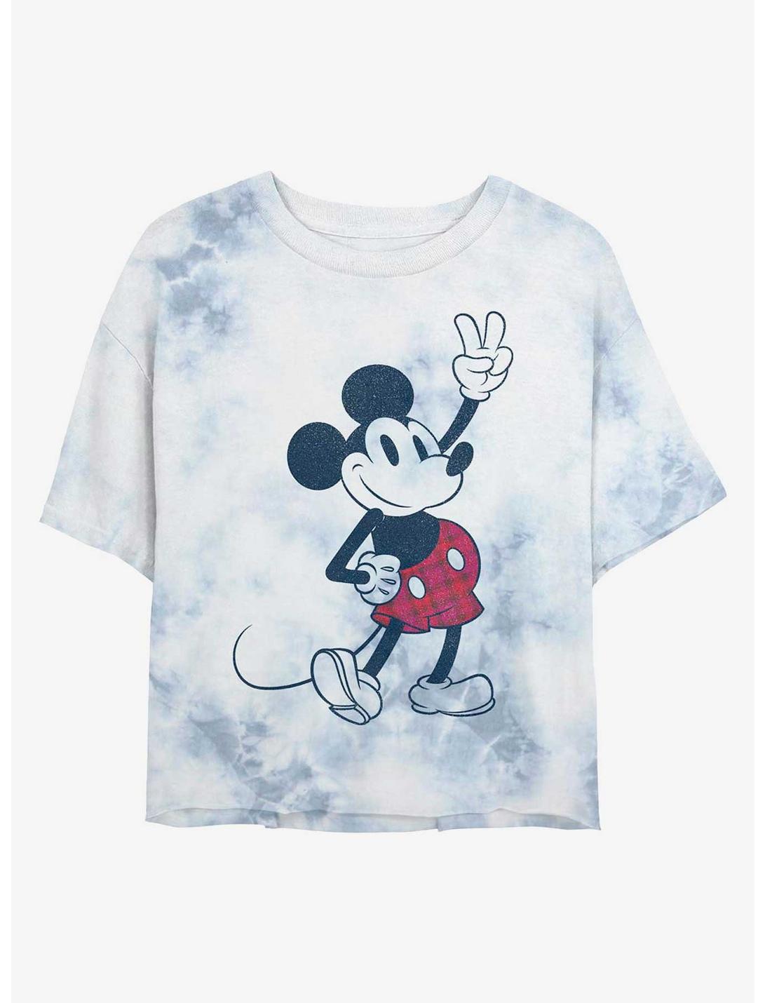 Disney Mickey Mouse Vintage Womens Tie-Dye Crop T-Shirt, WHITEBLUE, hi-res