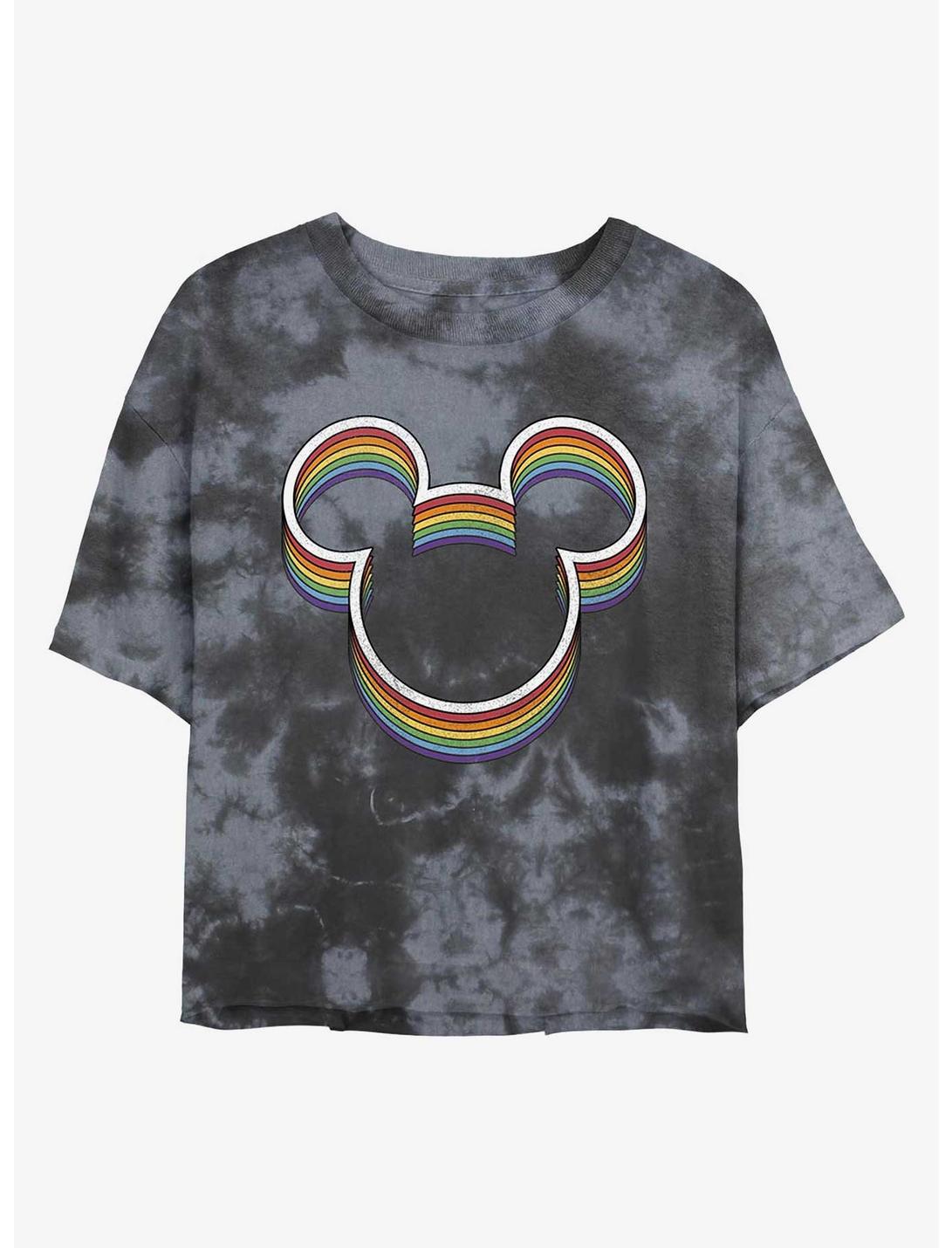 Disney Mickey Mouse Rainbow Ears Womens Tie-Dye Crop T-Shirt, BLKCHAR, hi-res