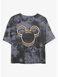Disney Mickey Mouse Rainbow Ears Womens Tie-Dye Crop T-Shirt, BLKCHAR, hi-res