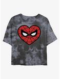 Marvel Spider-Man Heart Logo Womens Tie-Dye Crop T-Shirt, BLKCHAR, hi-res