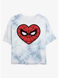 Marvel Spider-Man Heart Logo Womens Tie-Dye Crop T-Shirt, WHITEBLUE, hi-res