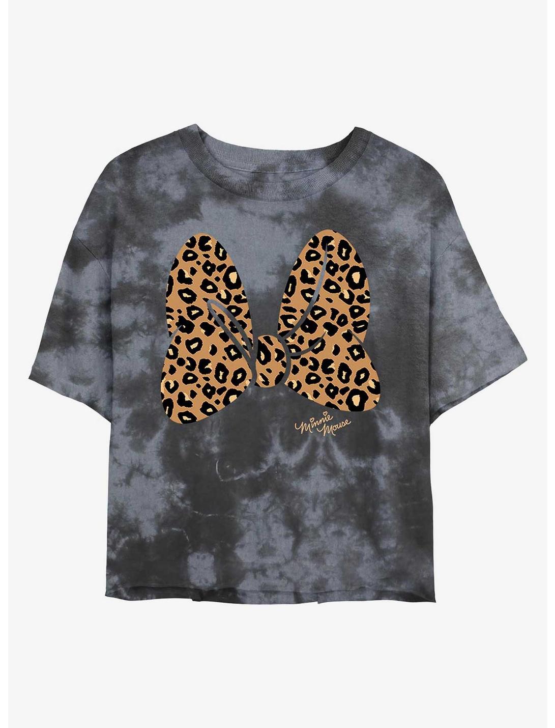 Disney Minnie Mouse Animal Print Bow Womens Tie-Dye Crop T-Shirt, BLKCHAR, hi-res