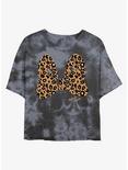 Disney Minnie Mouse Animal Print Bow Womens Tie-Dye Crop T-Shirt, BLKCHAR, hi-res