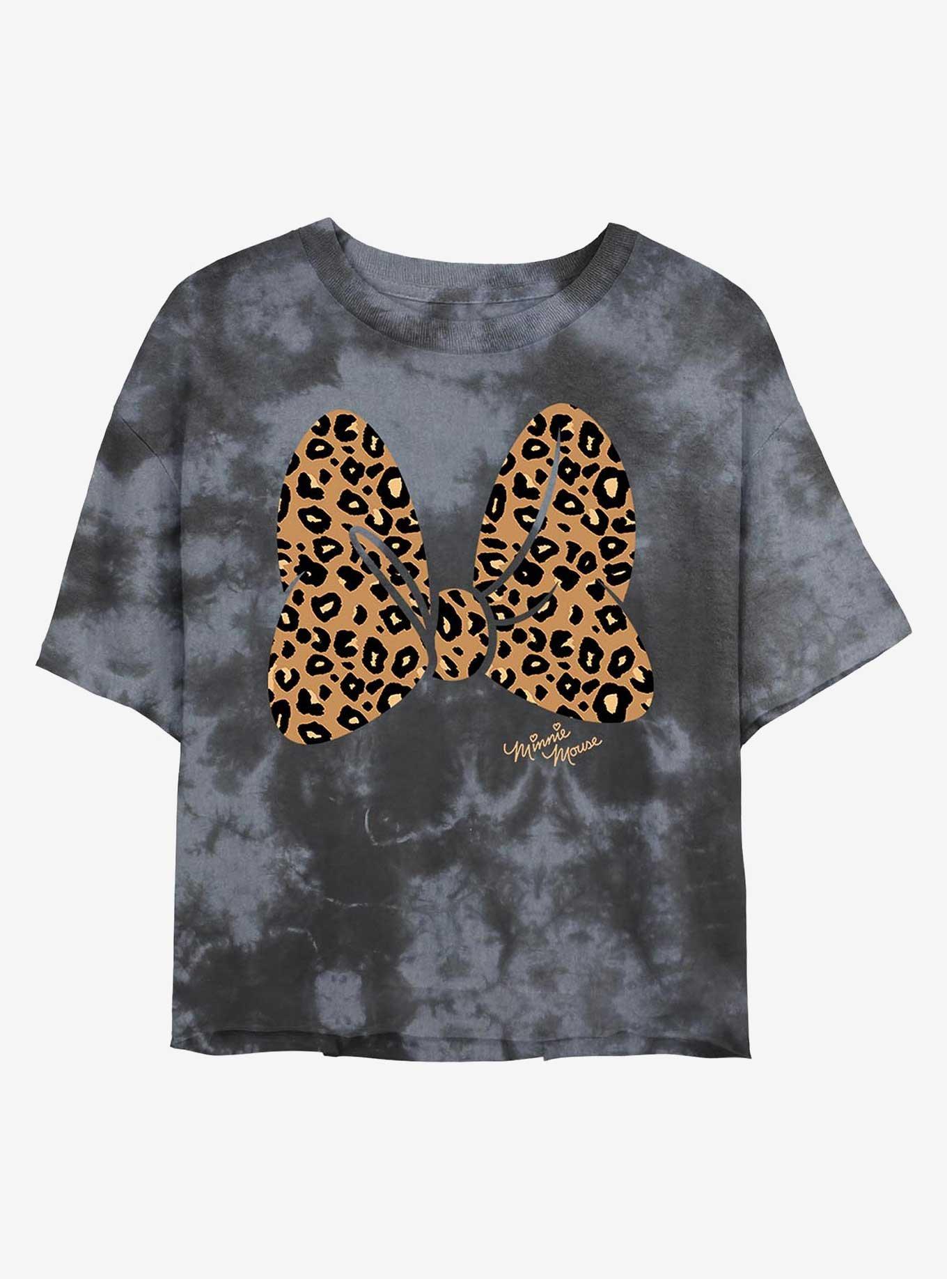 Disney Minnie Mouse Animal Print Bow Womens Tie-Dye Crop T-Shirt, , hi-res