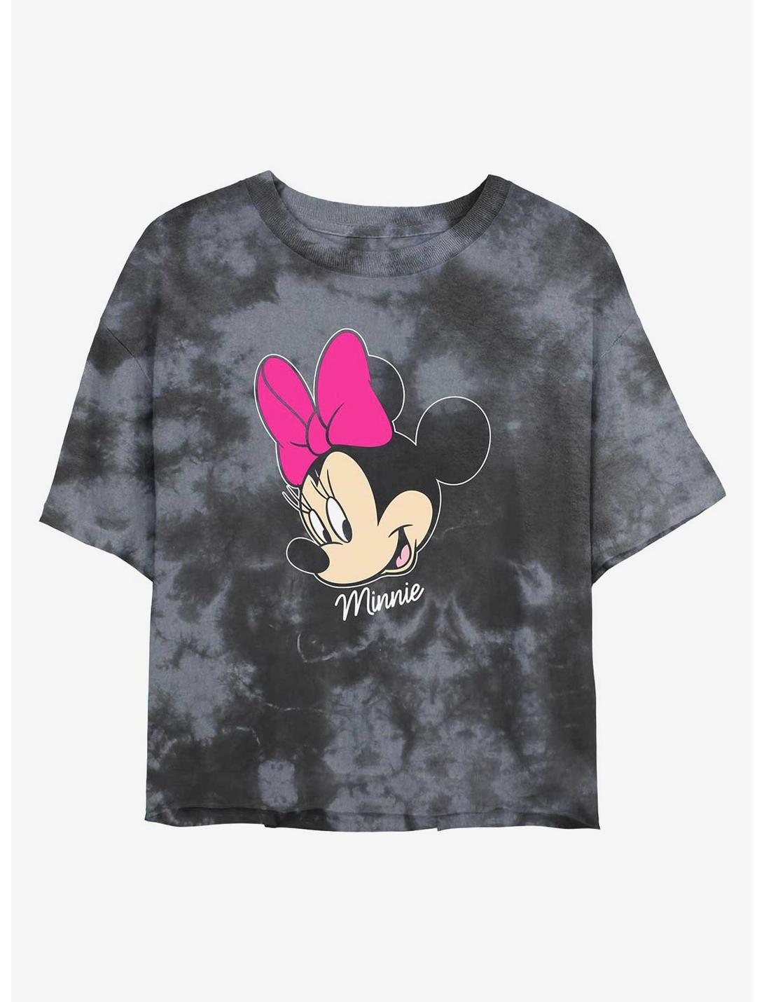 Disney Minnie Mouse Big Face Womens Tie-Dye Crop T-Shirt, BLKCHAR, hi-res