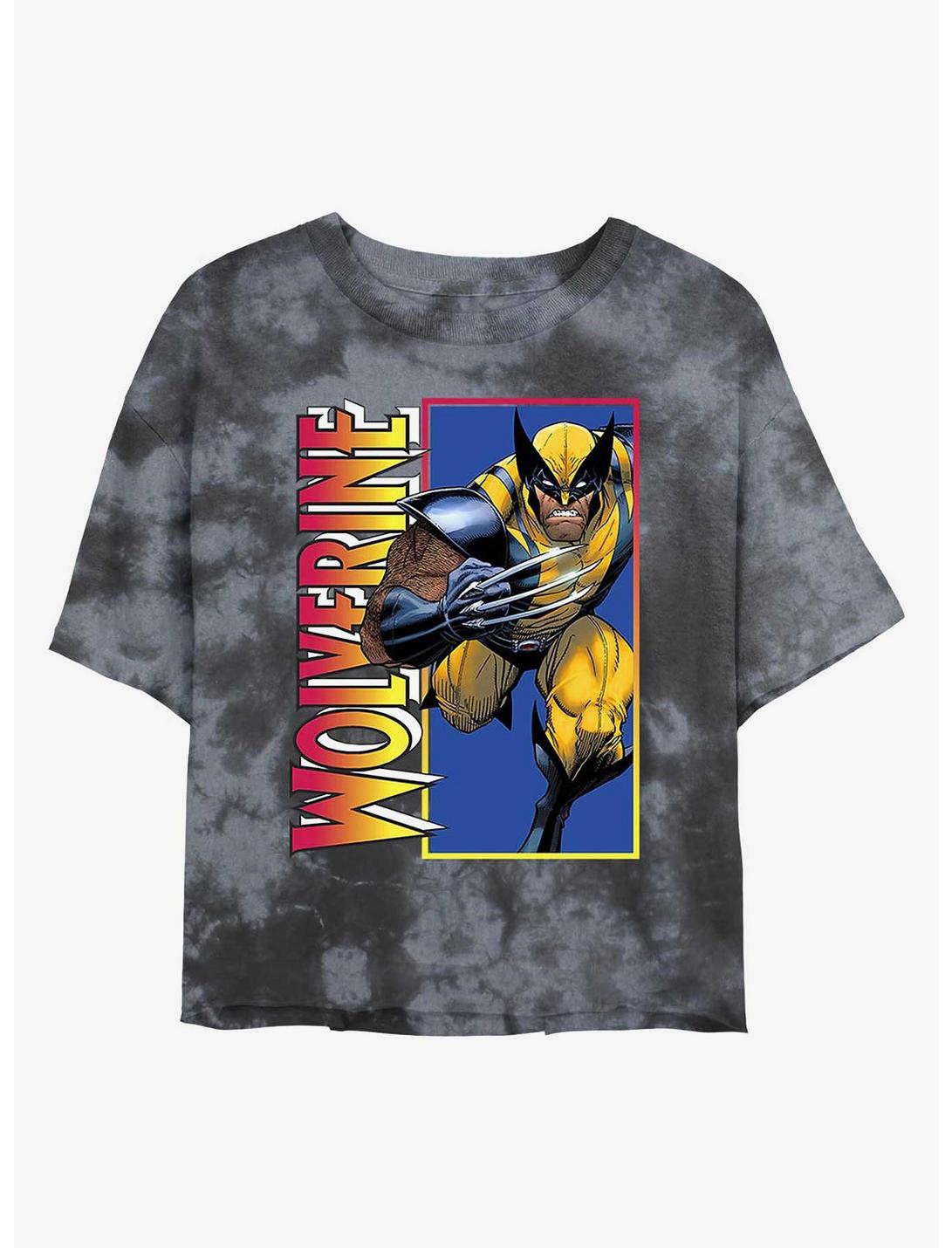 Marvel X-Men Wolverine Classic Womens Tie-Dye Crop T-Shirt, BLKCHAR, hi-res