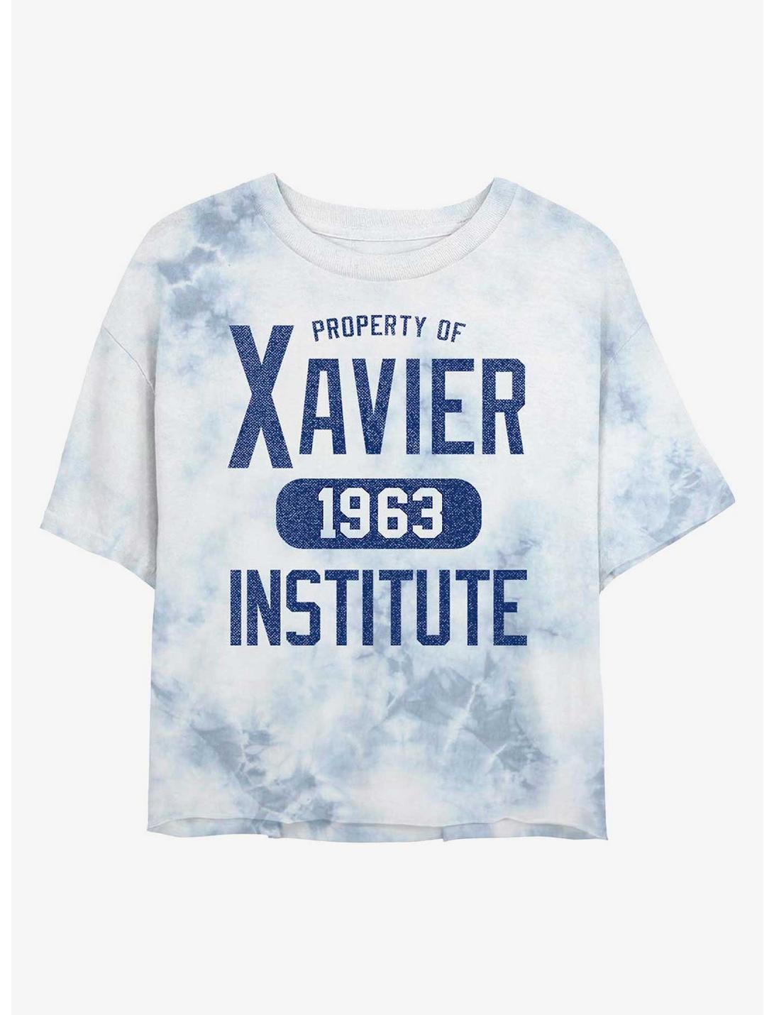 Marvel X-Men Xavier Institute Womens Tie-Dye Crop T-Shirt, WHITEBLUE, hi-res