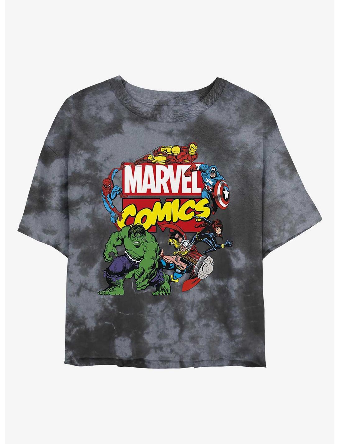 Marvel Avengers Comics Classic Womens Tie-Dye Crop T-Shirt, BLKCHAR, hi-res