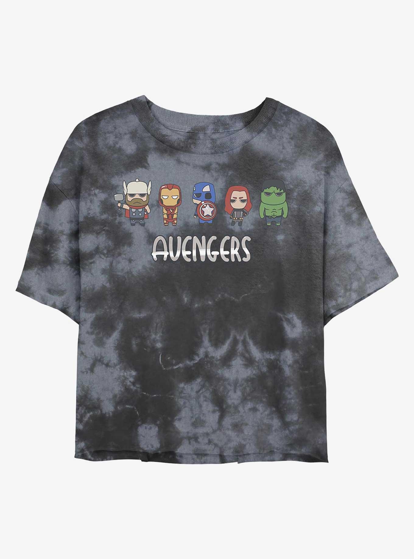 Marvel Avengers Chibi Womens Tie-Dye Crop T-Shirt, BLKCHAR, hi-res