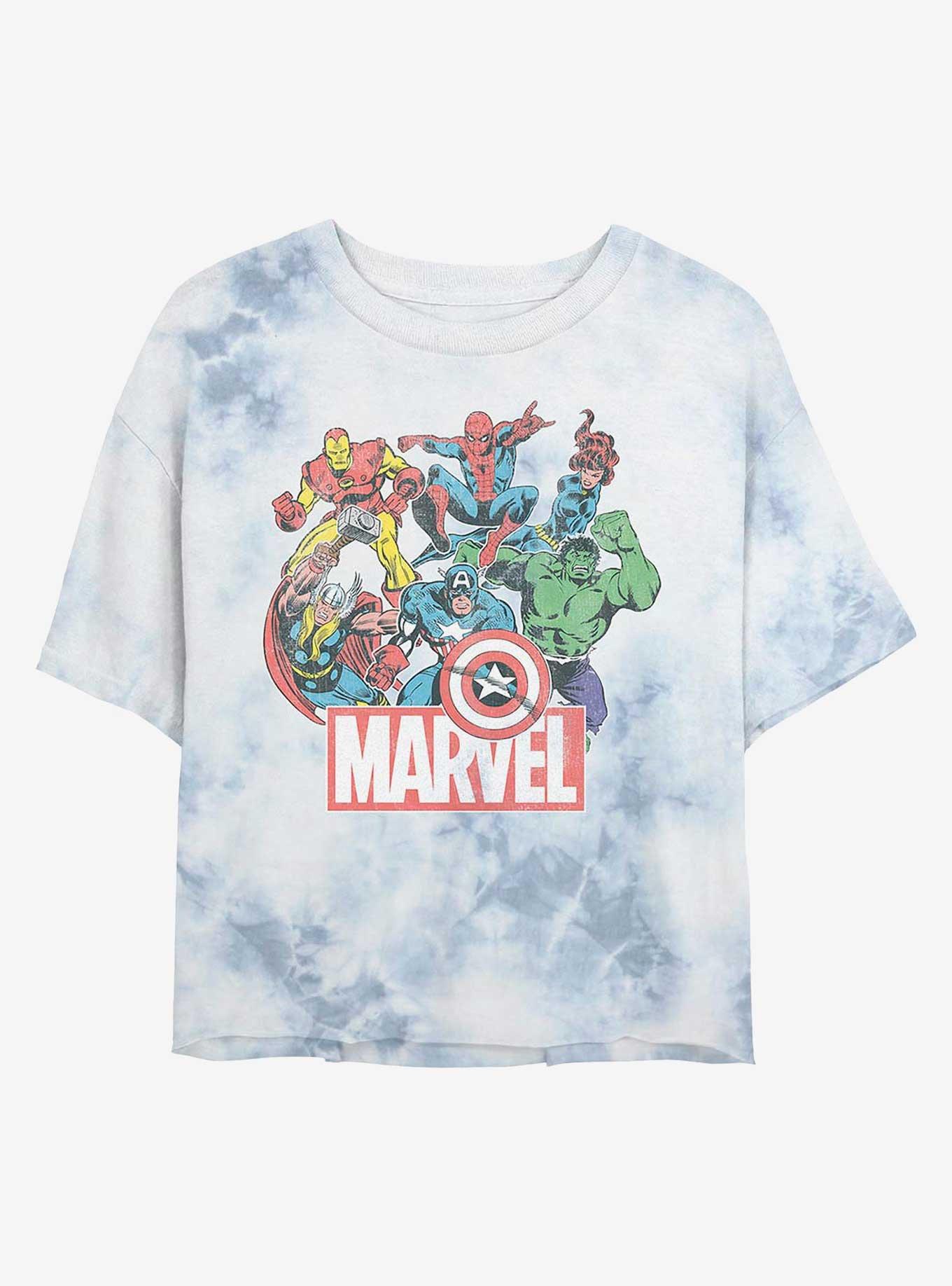 Marvel Avengers Heroes Of Today Womens Tie-Dye Crop T-Shirt, WHITEBLUE, hi-res