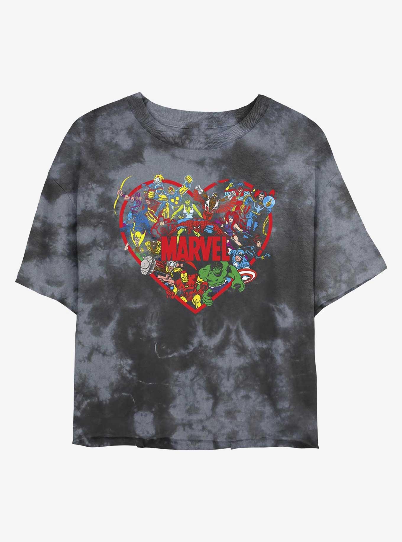 Marvel Avengers Retro Hero Heart Womens Tie-Dye Crop T-Shirt, , hi-res