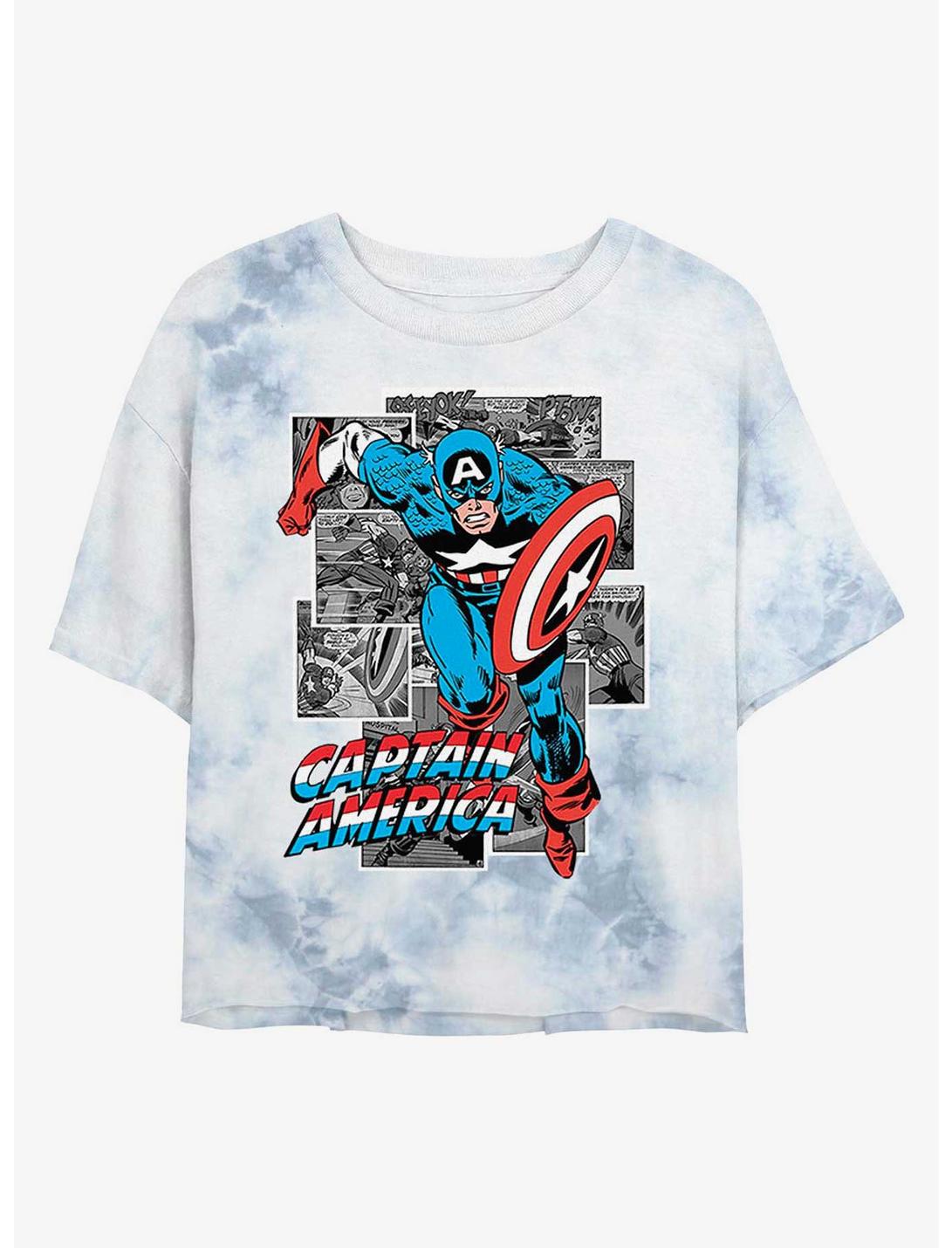 Marvel Captain America Comic Womens Tie-Dye Crop T-Shirt, WHITEBLUE, hi-res