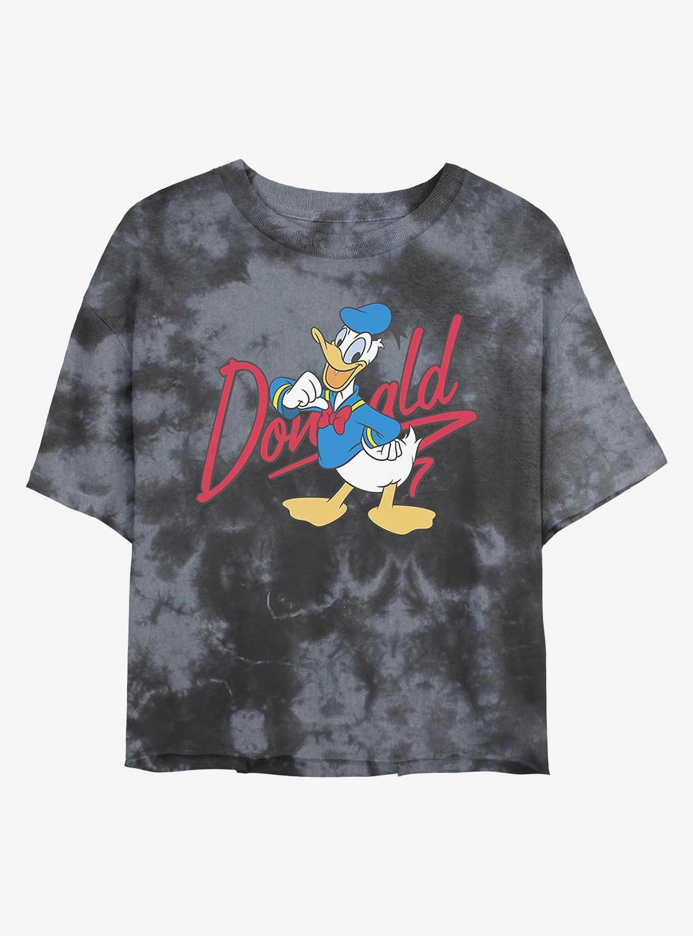 Disney Donald Duck Signature Womens Tie-Dye Crop T-Shirt, BLKCHAR, hi-res
