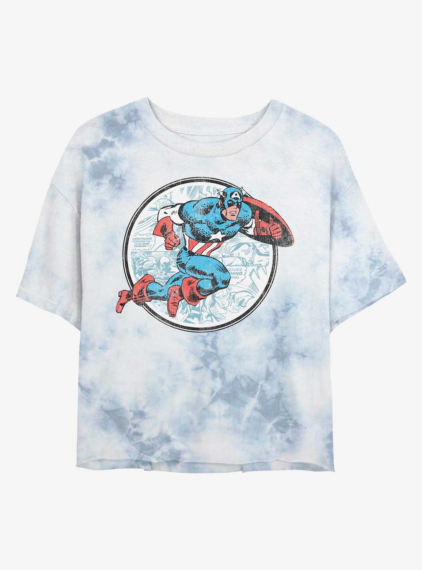 Marvel Captain America Retro Cap Womens Tie-Dye Crop T-Shirt, WHITEBLUE, hi-res