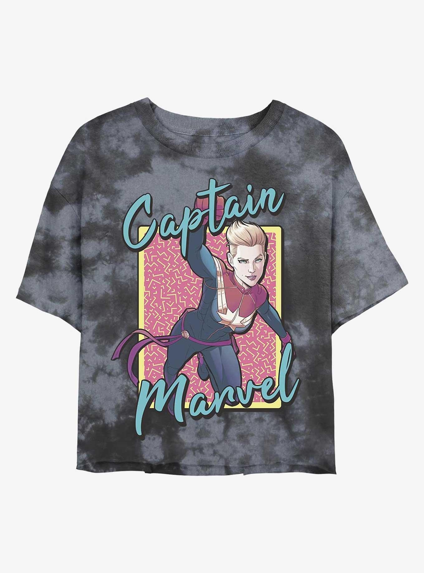 Marvel Captain Marvel Retro Womens Tie-Dye Crop T-Shirt, BLKCHAR, hi-res