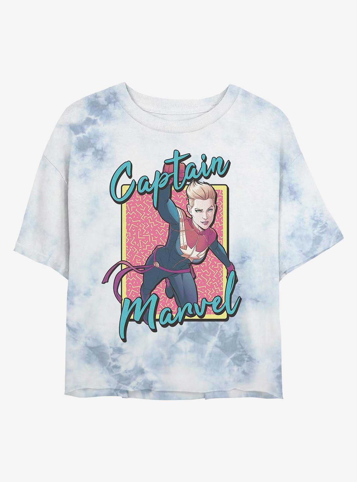 Marvel Captain Marvel Retro Womens Tie-Dye Crop T-Shirt, WHITEBLUE, hi-res