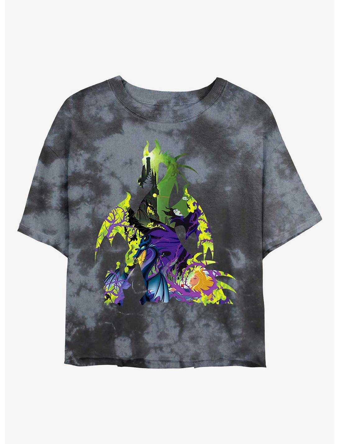 Disney Sleeping Beauty Maleficent Dragon Womens Tie-Dye Crop T-Shirt, BLKCHAR, hi-res