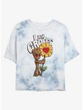 Marvel Guardians Of The Galaxy Flower Groot Womens Tie-Dye Crop T-Shirt, WHITEBLUE, hi-res