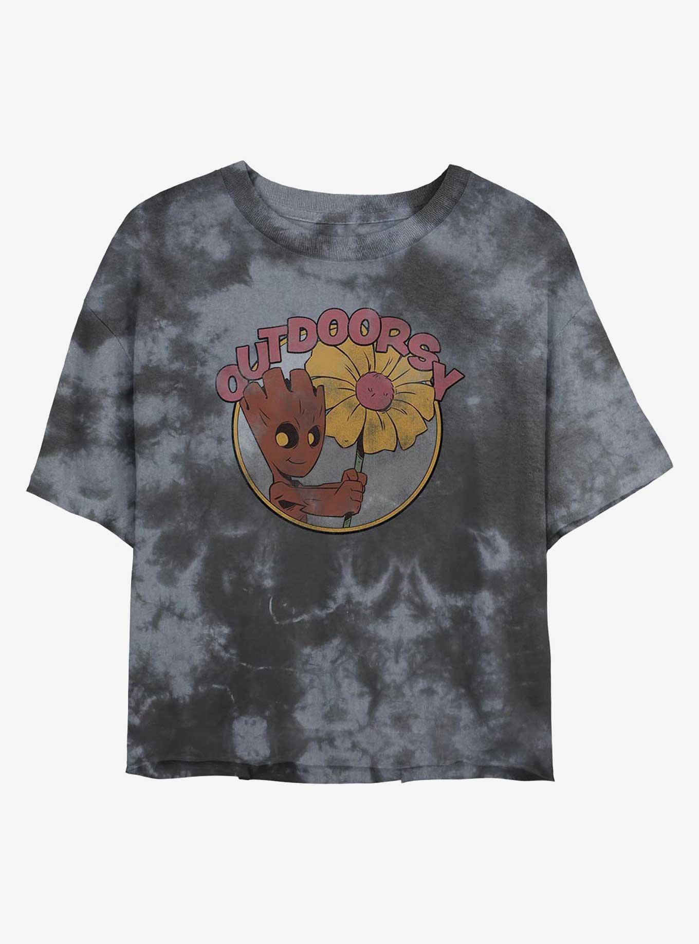 Marvel Guardians Of The Galaxy Outdoorsy Groot Womens Tie-Dye Crop T-Shirt, , hi-res