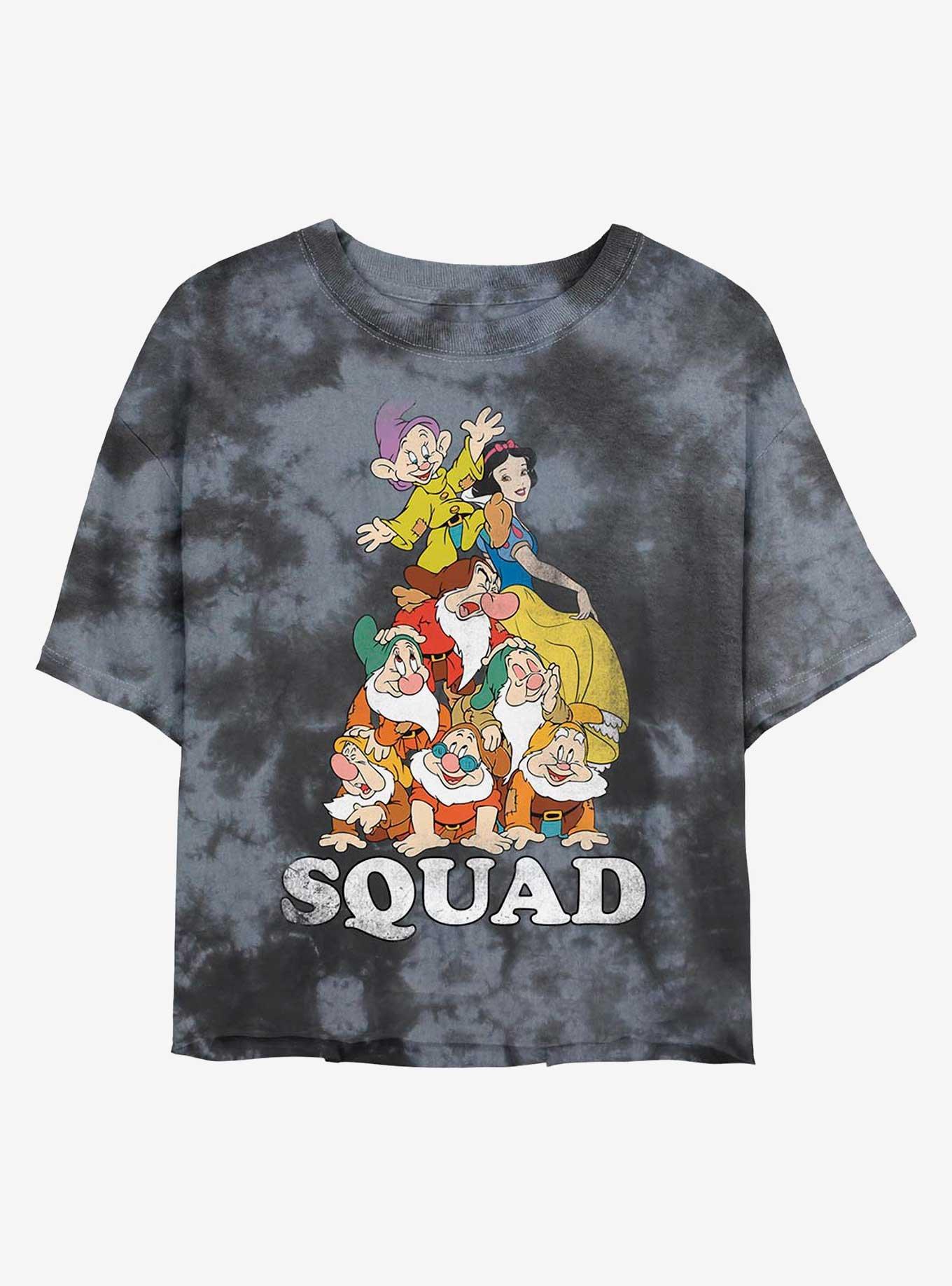 Disney Snow White And The Seven Dwarfs Squad Womens Tie-Dye Crop T-Shirt, BLKCHAR, hi-res