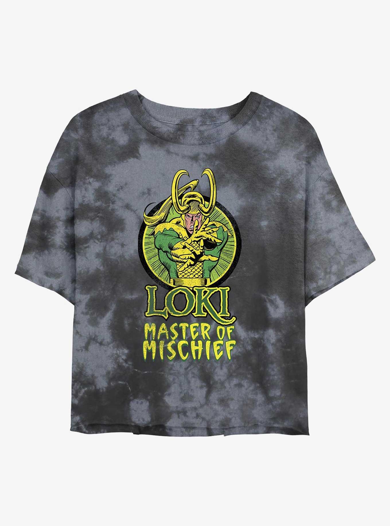 Marvel Loki Master Of Mischief Womens Tie-Dye Crop T-Shirt, BLKCHAR, hi-res