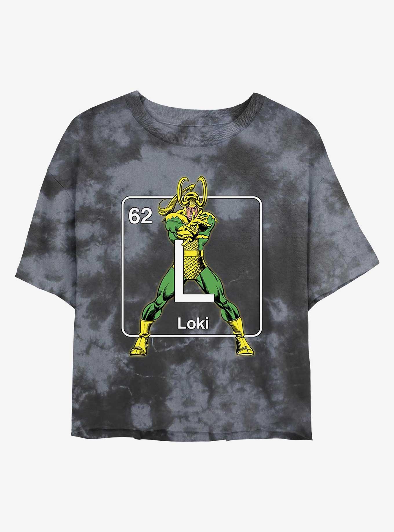 Marvel Loki Periodic Womens Tie-Dye Crop T-Shirt, BLKCHAR, hi-res