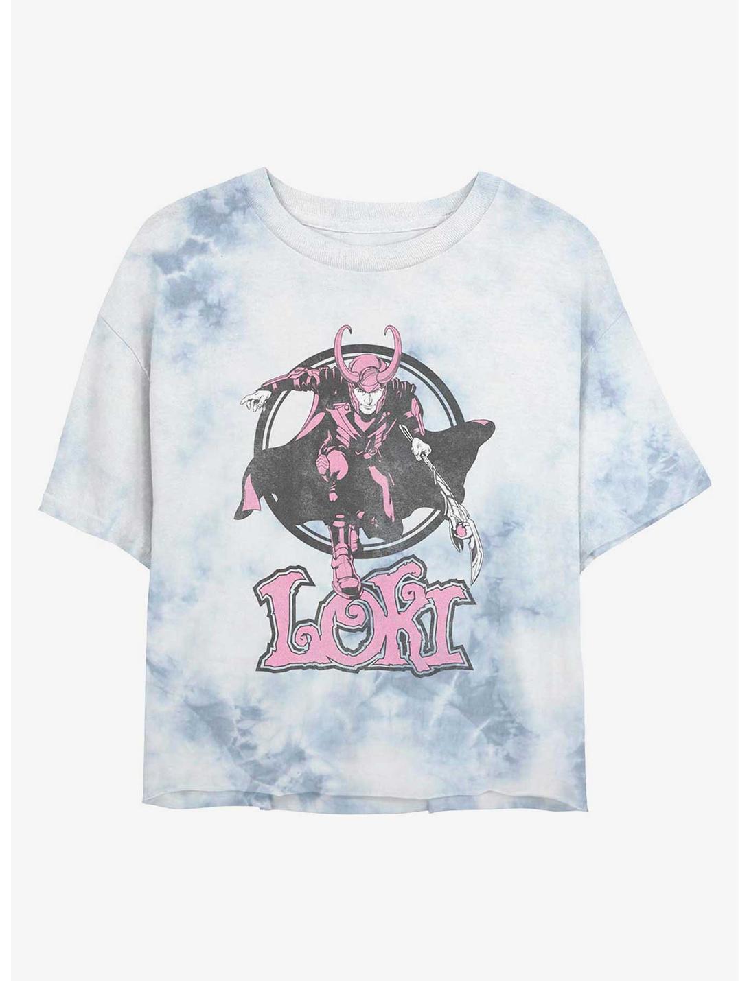 Plus Size Marvel Loki Pretty In Pink Womens Tie-Dye Crop T-Shirt, WHITEBLUE, hi-res