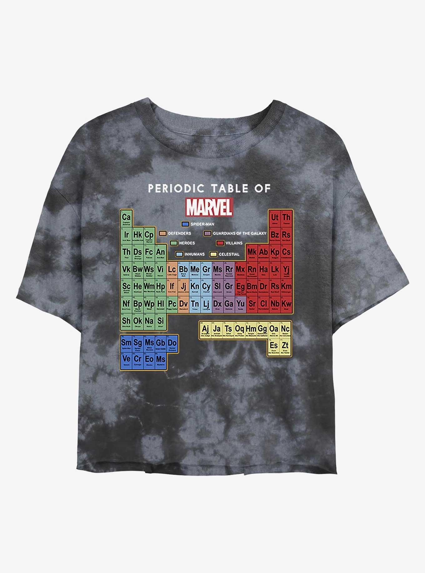 Marvel Periodic Table Womens Tie-Dye Crop T-Shirt, BLKCHAR, hi-res