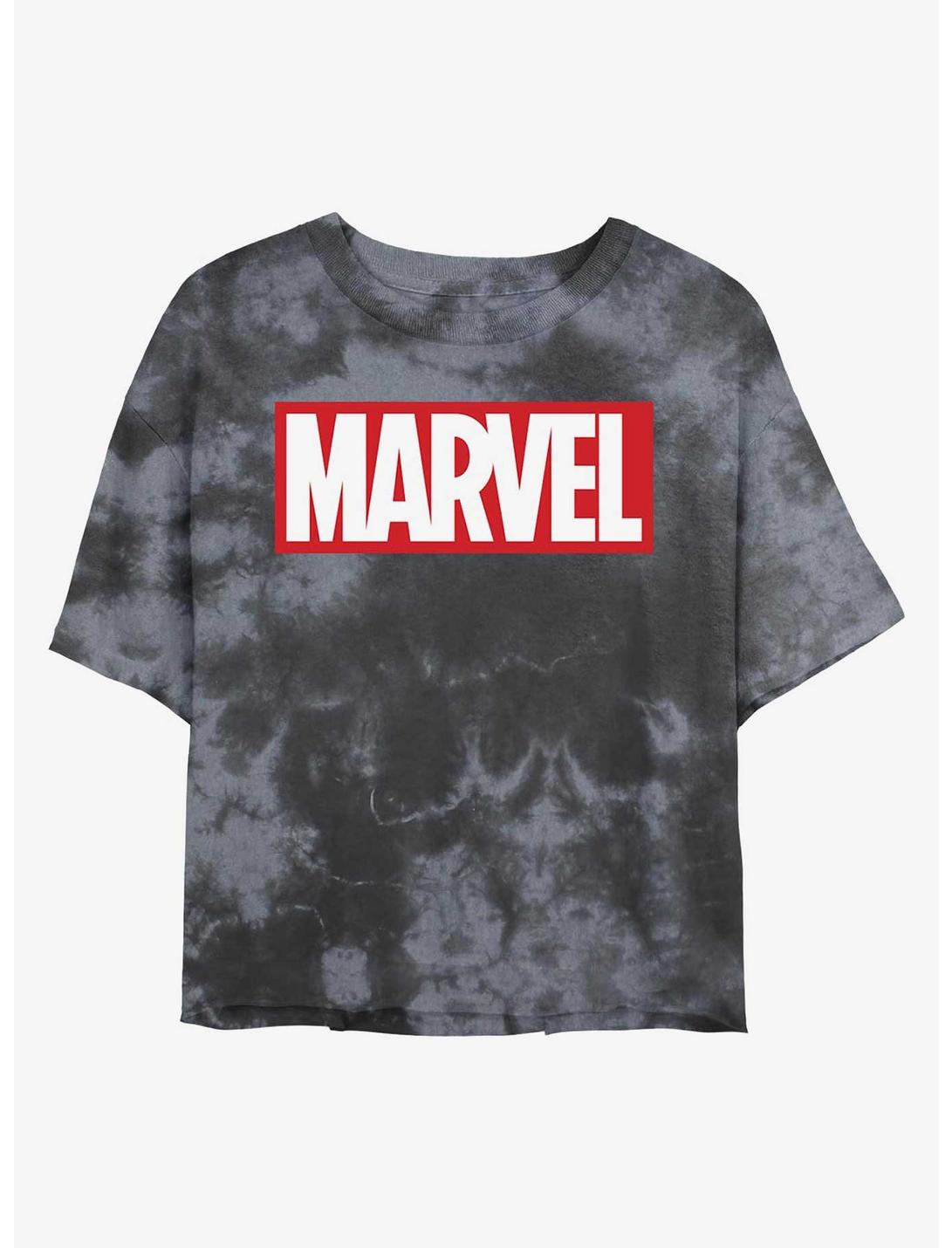 Marvel Logo Womens Tie-Dye Crop T-Shirt, BLKCHAR, hi-res