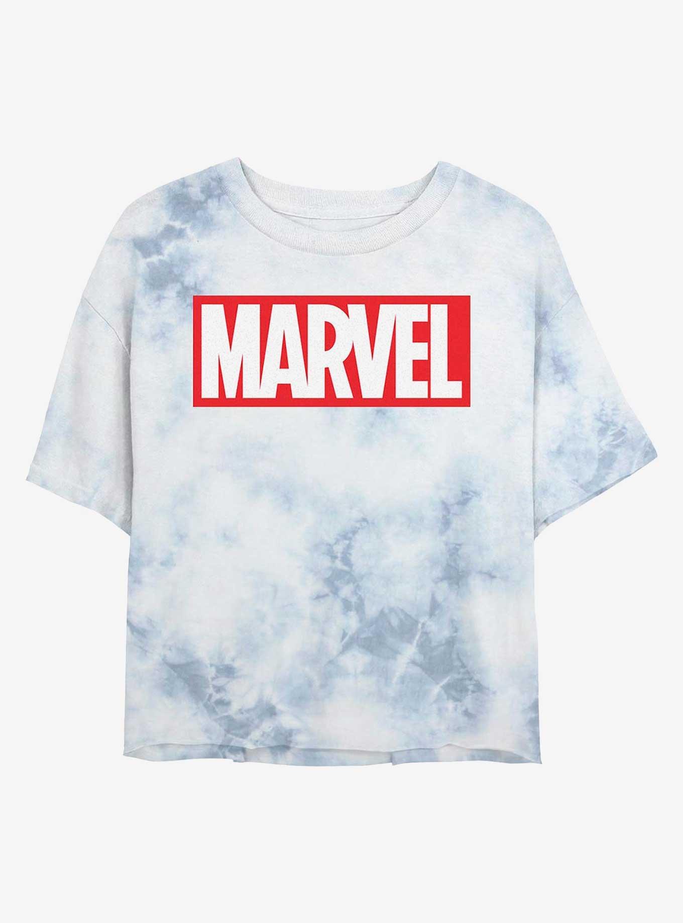 Marvel Logo Womens Tie-Dye Crop T-Shirt, WHITEBLUE, hi-res