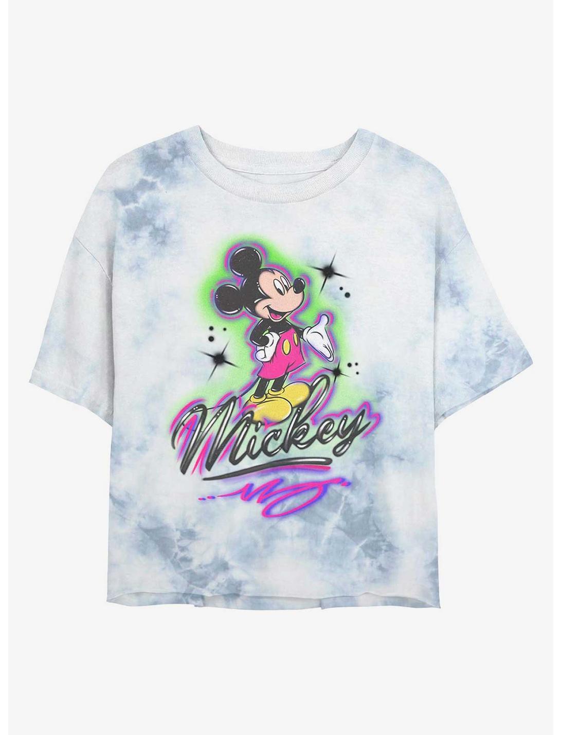 Disney Mickey Mouse Airbrush Womens Tie-Dye Crop T-Shirt, WHITEBLUE, hi-res