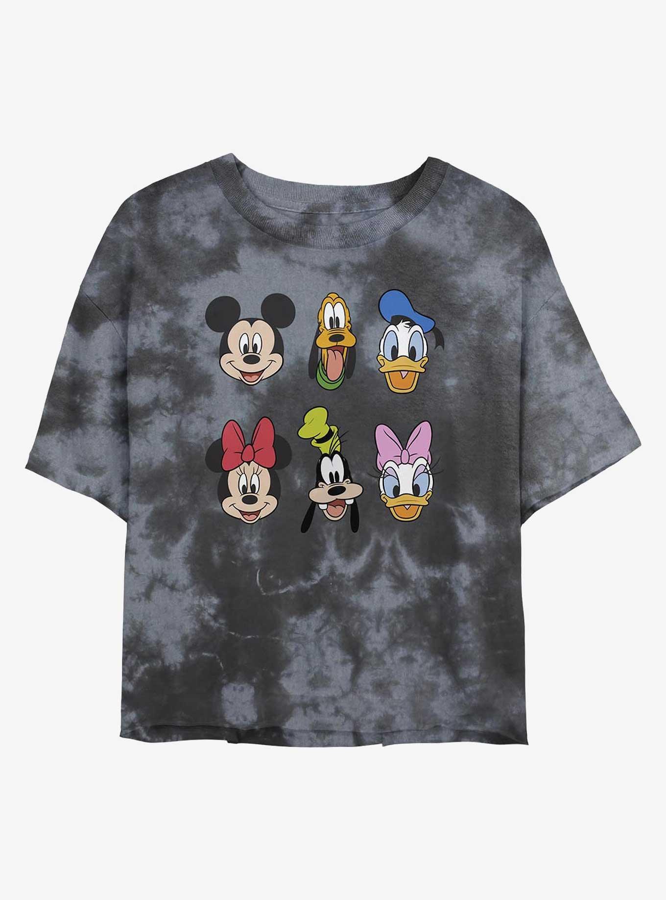 Disney Mickey Mouse And Friends Faces Womens Tie-Dye Crop T-Shirt, BLKCHAR, hi-res