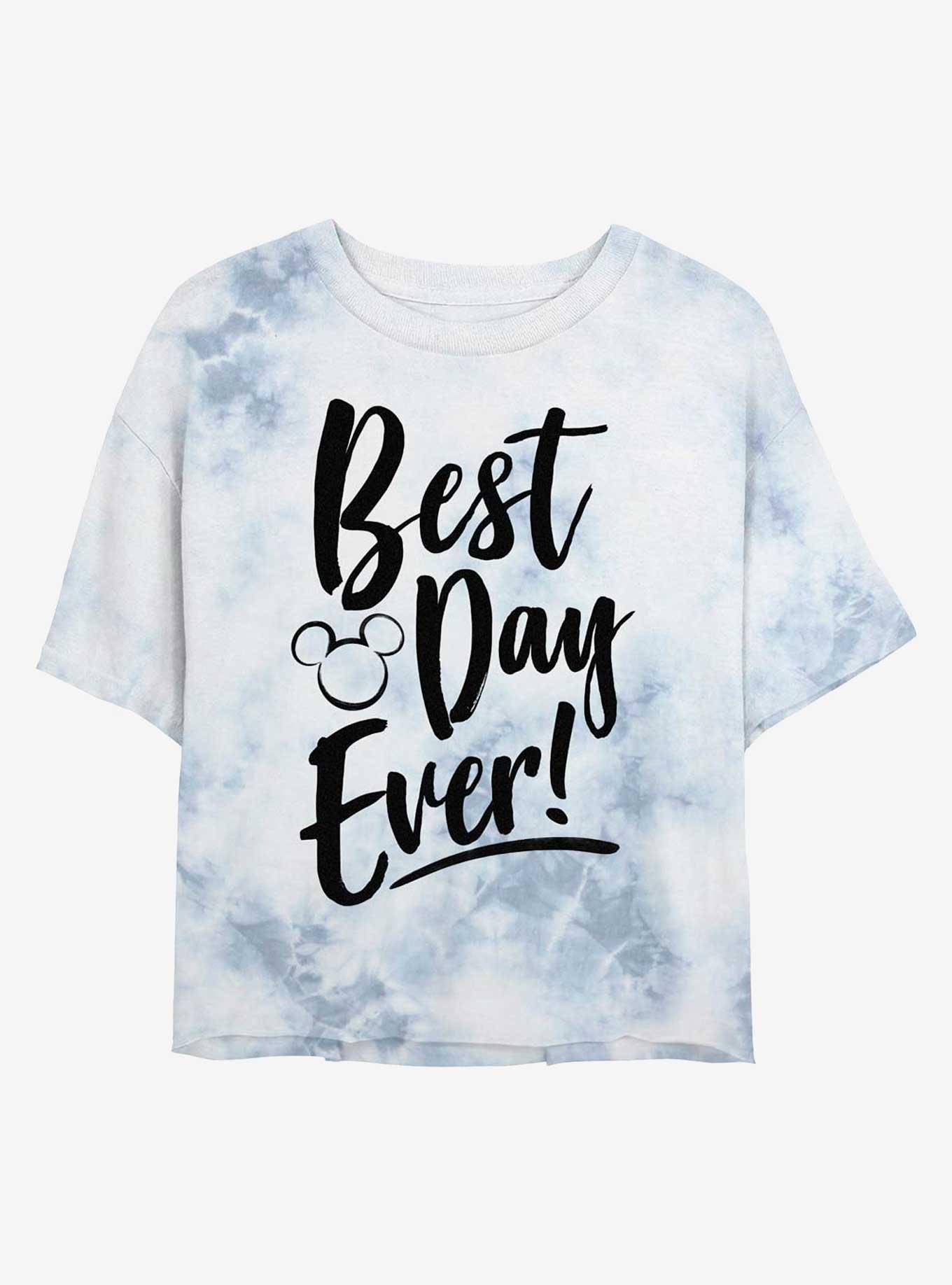 Disney Mickey Mouse Best Day Womens Tie-Dye Crop T-Shirt, WHITEBLUE, hi-res