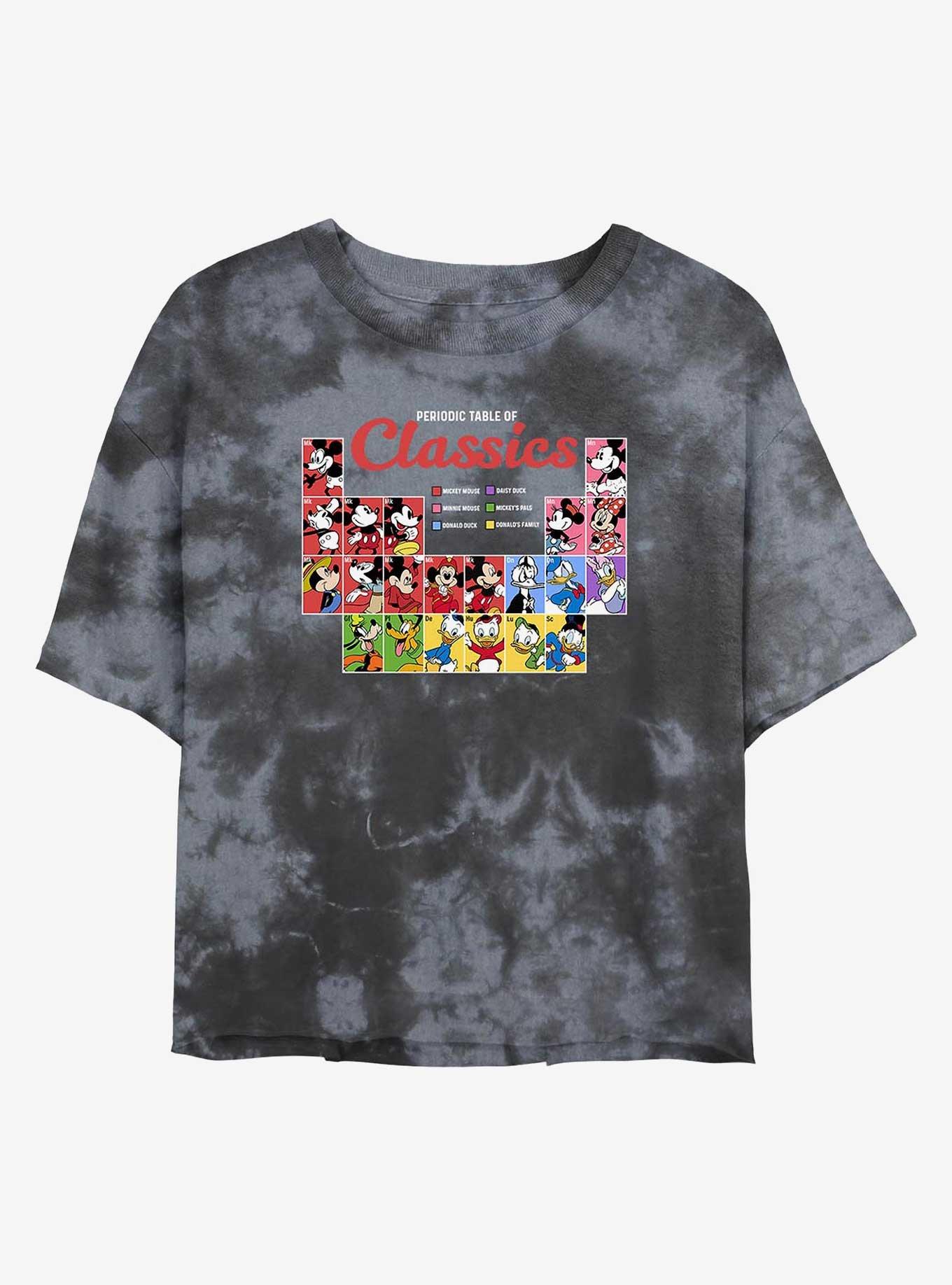 Disney Mickey Mouse Classic Periodic Table Womens Tie-Dye Crop T-Shirt, BLKCHAR, hi-res