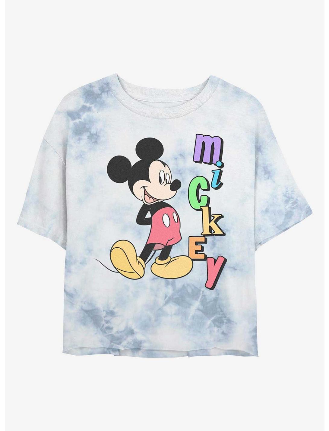 Disney Mickey Mouse Retro Name Womens Tie-Dye Crop T-Shirt, WHITEBLUE, hi-res