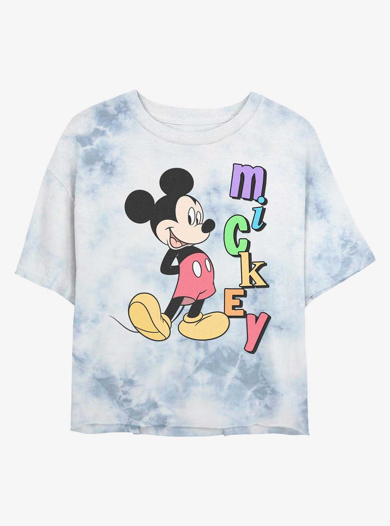 Disney Mickey Mouse Retro Name Womens Tie-Dye Crop T-Shirt, WHITEBLUE, hi-res