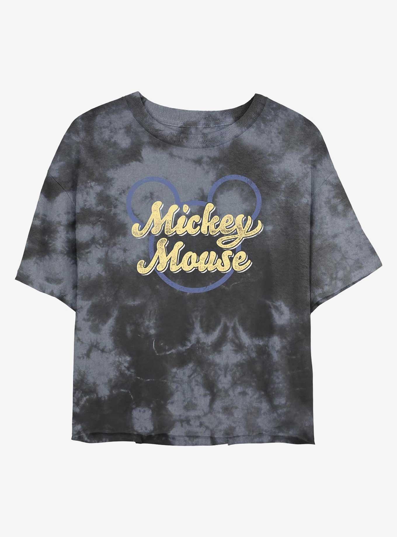 Disney Mickey Mouse Name Script Womens Tie-Dye Crop T-Shirt, BLKCHAR, hi-res