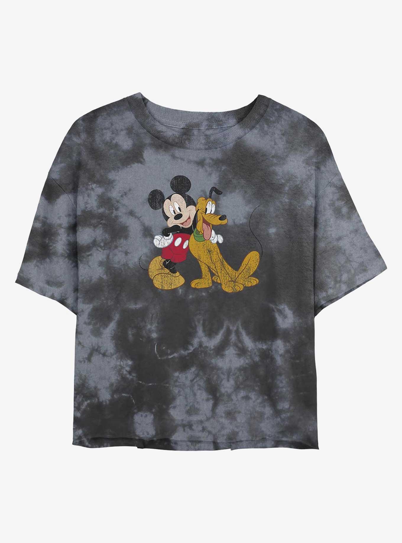 Disney Mickey Mouse And Pluto Womens Tie-Dye Crop T-Shirt, BLKCHAR, hi-res view 1