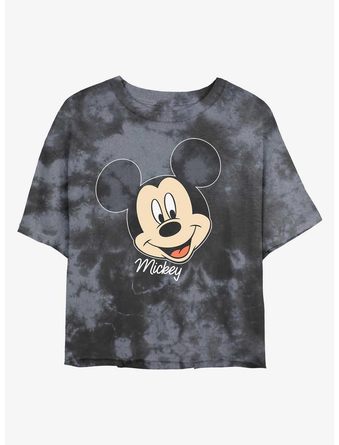 Disney Mickey Mouse Big Face Womens Tie-Dye Crop T-Shirt, BLKCHAR, hi-res