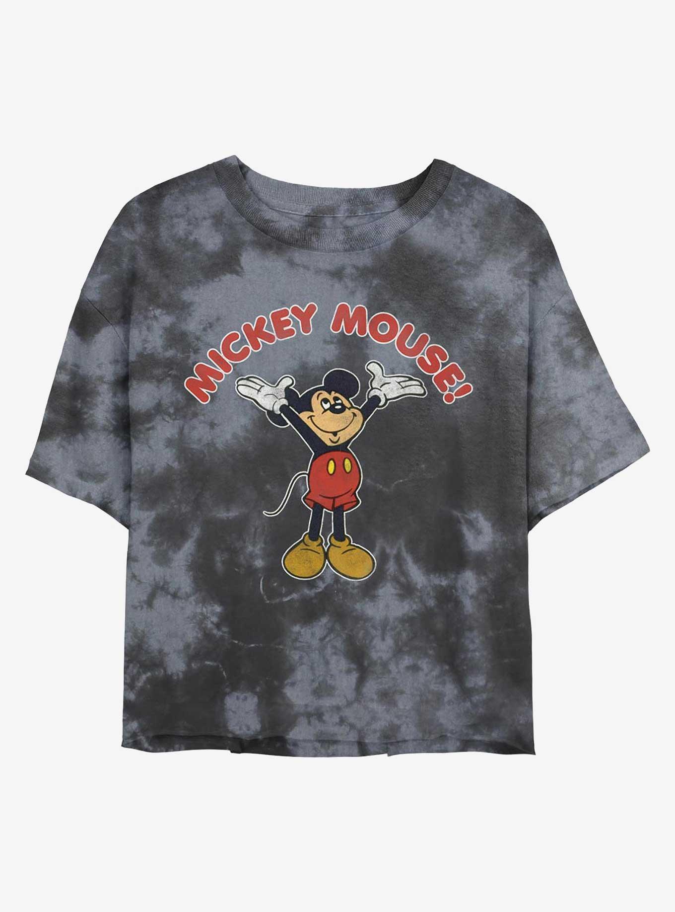 Disney Mickey Mouse Retro Womens Tie-Dye Crop T-Shirt, BLKCHAR, hi-res