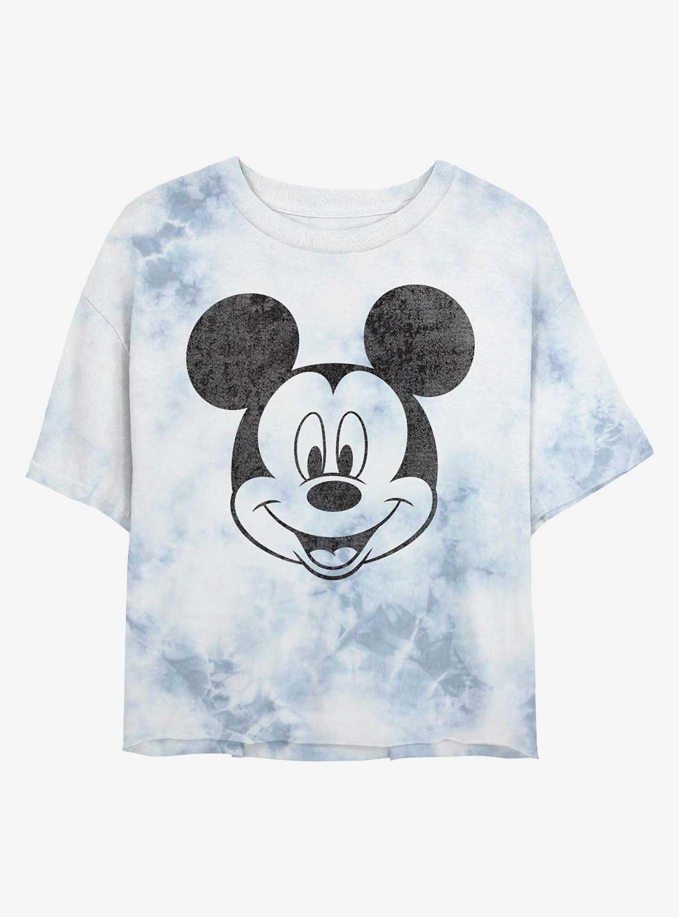 Disney Mickey Mouse Face Womens Tie-Dye Crop T-Shirt, WHITEBLUE, hi-res