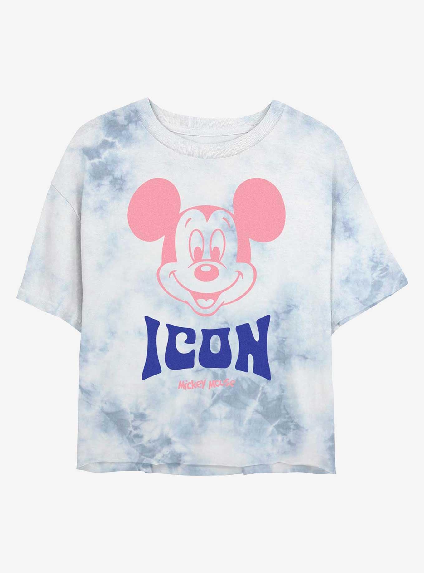 Disney Mickey Mouse An Icon Womens Tie-Dye Crop T-Shirt, WHITEBLUE, hi-res view 1
