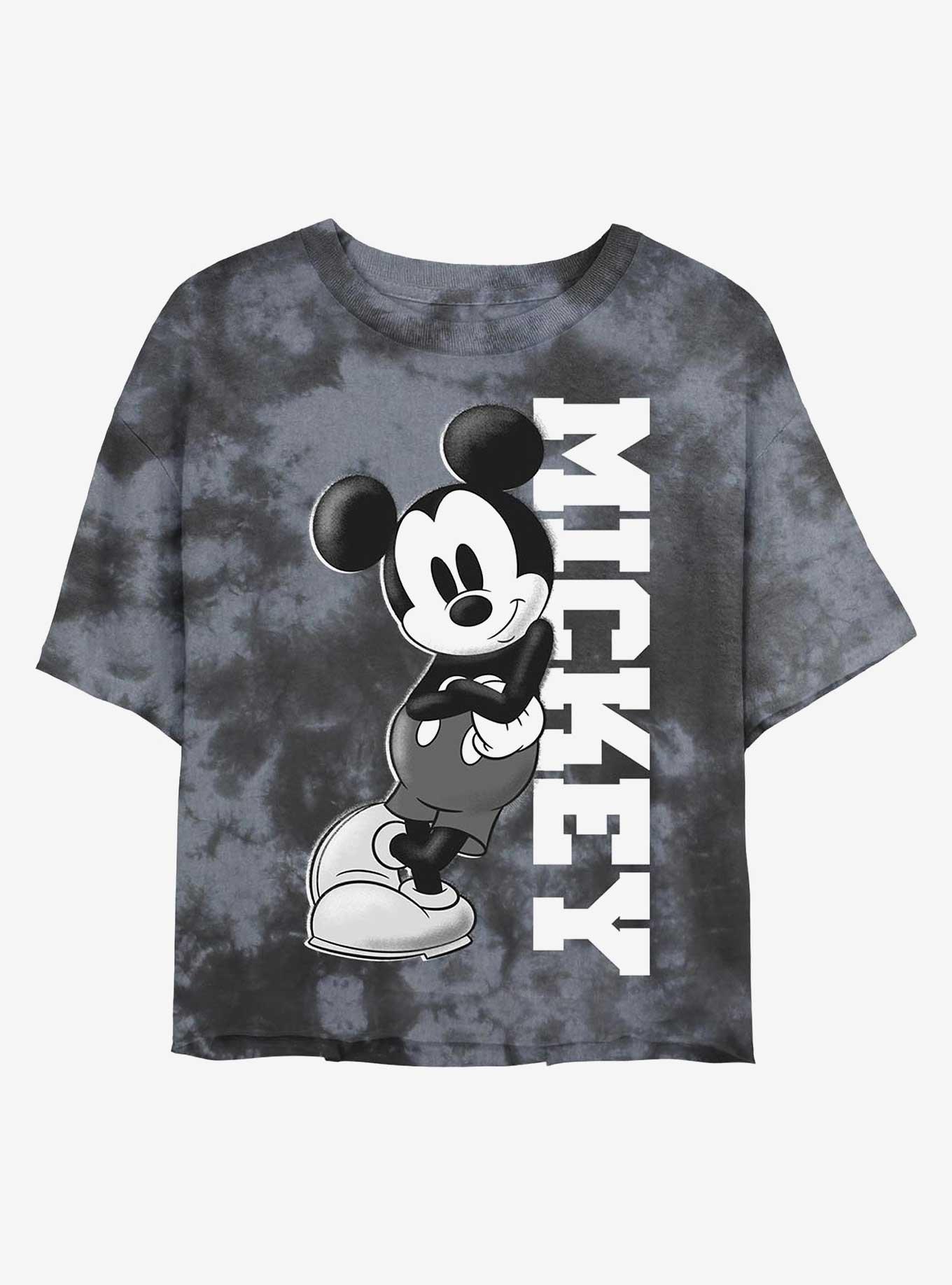 Disney Mickey Mouse Vetical Collegiate Womens Tie-Dye Crop T-Shirt, BLKCHAR, hi-res