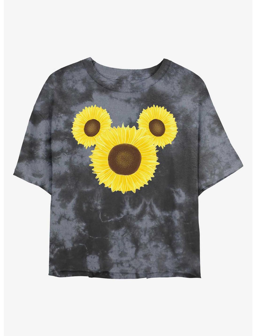 Disney Mickey Mouse Sunflower Womens Tie-Dye Crop T-Shirt, BLKCHAR, hi-res